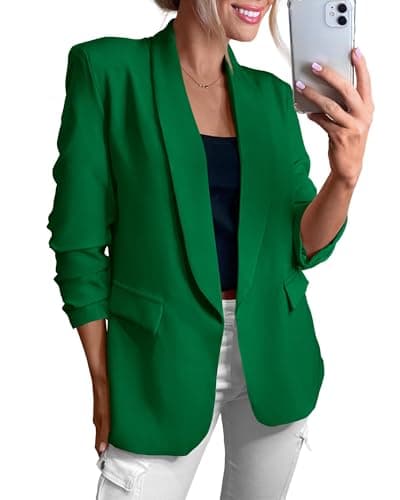 KIRUNDO Womens Blazer 2026 Spring Fall Bussiness Casual Long Sleeve Open Front Work Office Dressy Suit Jackets with Pockets(Green, Small) - Image 1