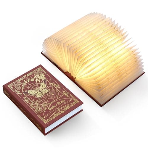 ZBOLE Magic Truth Book Light - Rechargeable LED Book Lamp for Home Decor, Ideal Christmas & Bookworm Gifts with Gold Foil Embossed Cover, Warm White Light for Entertainment & Relaxation (Red) - Image 1