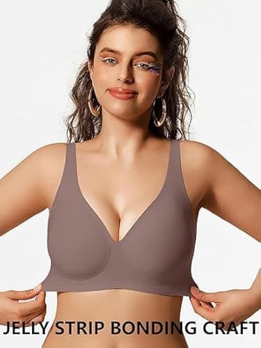 COCOMARTS Jelly Bras for Women No Underwire Seamless Push Up Comfortable Tshirt Everyday Deep V Bra with Support and Lift Grey Medium - Thumbnail 2