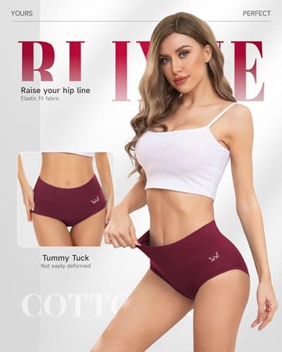 RUIXUE Women's Underwear High Waisted Ladies Cotton Panties Breathable Stretch Full Coverage Postpartum Brief 5Pack - Thumbnail 2