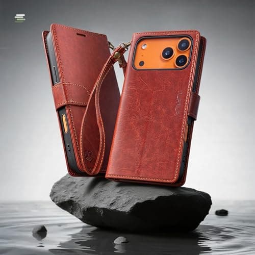 FLIPALM Wallet Case for iPhone 17 Series with Wrist Strap - PU Leather Folio Flip with Credit Card Holder & Kickstand, Protective Cover (Brown, for iPhone 17 Pro Max) - Thumbnail 4