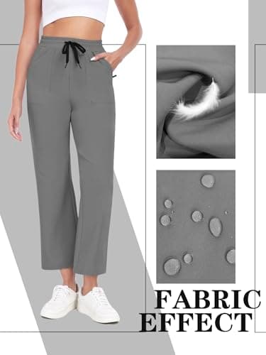 AGVNG Women's Pants Casual Wide Leg Pants High Waisted Elastic Waist Drawstring Lightweight Lounge Work Travel Comfy Trousers Pants with 2 Pockets Grey L - Thumbnail 5