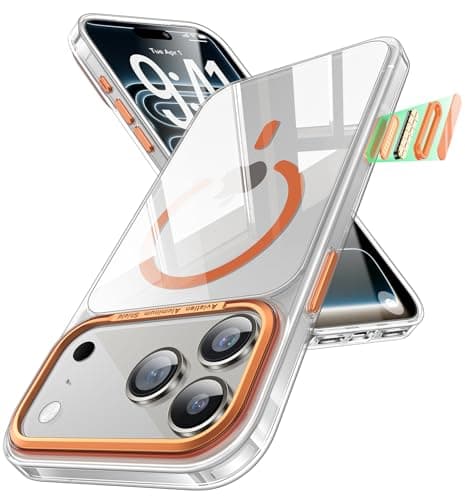 Maledan for iPhone 17 Pro Case Clear Orange - Aluminum Camera Frame Magnetic 17 Pro Case Fit for Mag Safe, Camera Control, Slim Transparent Shockproof Bumper Phone Cover for Apple iPhone 17 Pro - Image 1