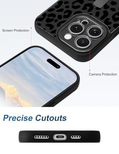 Aitipy Cheetah Phone Case Compatible with iPhone 14 Pro, with Leopard Print Finger Hand Strap Kickstand Shockproof Full Camera Protection Soft TPU Protective Cover for Women Girls, Black - Thumbnail 6