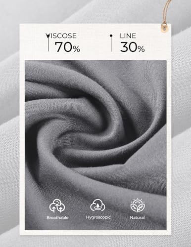 GRACE KARIN Linen Pants Women,Elastic High Waist Wide Leg Pants with Pockets,Comfy Beach Vacation Trousers Gray - Thumbnail 5