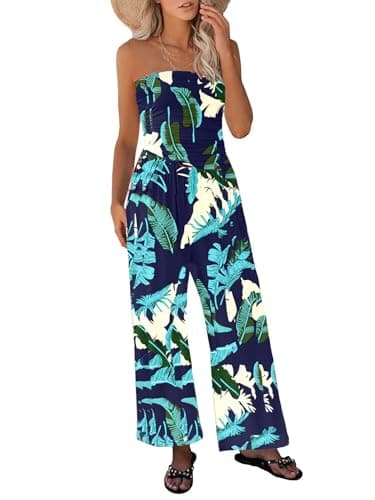 STOLKISS Women Casual Off Shoulder Jumpsuits Strapless Wide Leg Jumpsuit Backless Baggy Long Pants Rompers with Pocket - Image 1