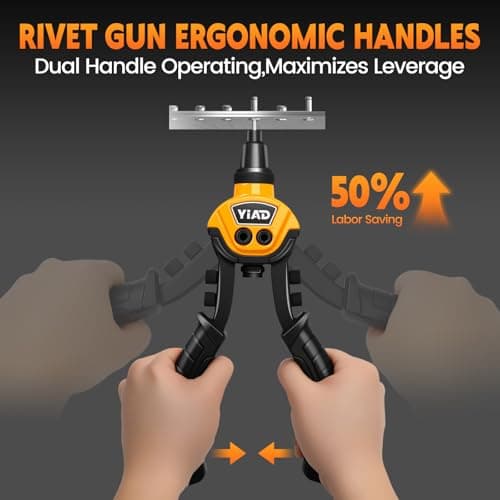 Heavy Duty Rivet Gun,Professional Pop Rivet Gun Kit with 250 Blind Rivets 10" Hand Riveter with 5 Free Interchangeable Rivet Heads 1/4 ",3/16", 1/8",3/32"Manual Riveting Tool for Metal,Gutter,Auto - Thumbnail 2