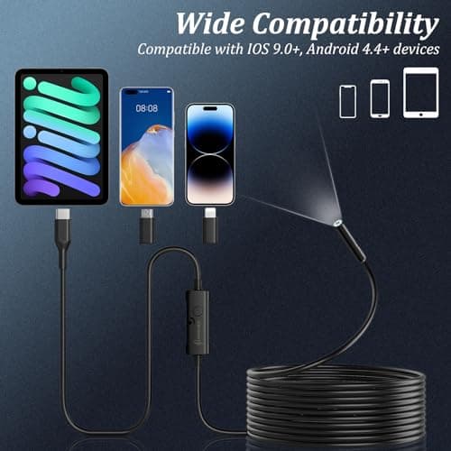 Endoscope Camera with Light, 1920P HD Borescope Camera with 8 Adjustable LED Lights, 16.4ft Semi-Rigid Snake Camera with Light, IP67 Waterproof 7.9mm Inspection Camera for iOS and Android - Thumbnail 6
