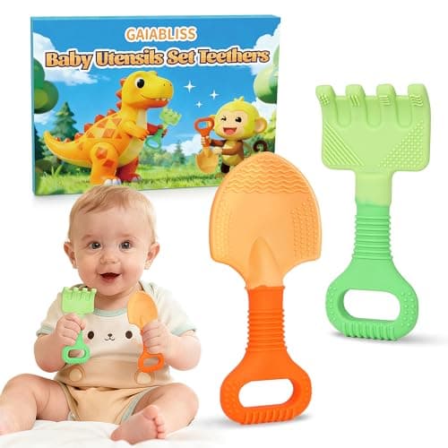 Gardening Tools Baby Teething Toys, Baby Essentials, Shovel & Rake Teething Toys for 3-6 6-12 Months, Food Grade Silicone Teether Infant Toy,First Gifts Christmas Stocking Stuffers for Babies BPA Free - Image 1