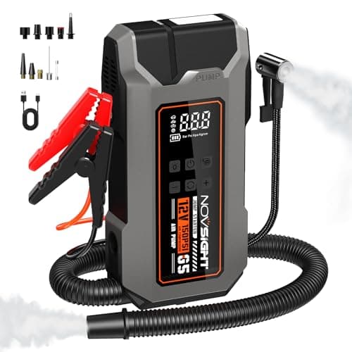 NOVSIGHT Jump Starter With Air Compressor - 6000A 13-in-1 Portable Jump Box for Car Battery, 12V Jump Starter Power Pack(ALL Gas/10L Diesel) 150PSI Auto-Shut Tire Inflator & Air Inflator/Deflator Pump - Image 1