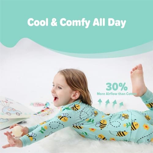 NewSeed So Soft Kids 2-Piece Bamboo Outfit Set – Long Sleeve Top & Leggings, Cozy Thermal Underwear for Boys & Girls (Bee, 7-8Y) - Thumbnail 4