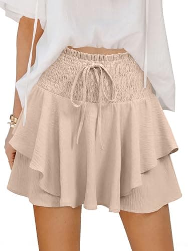 Caracilia Summer Shorts for Women Flowy Mini Skirts Elastic High Waist 2026 Tiered Ruffle Casual Golf Tennis Short Skorts Parchment Medium - Image 1