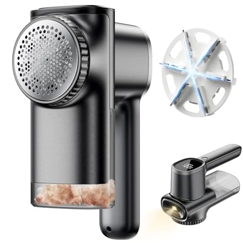 JFNRR Home Large Lint Remover Fabric Shaver - Rechargeable with LED Display, 3D 6-Blade, 180min Runtime, Large Transparent Bin, Zero Damage for Clothes/Sofa/Bedding - Image 1