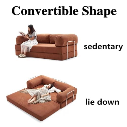 HAQNIWA Sleeper Sofa Couch with Pullout Bed, 2 in 1 Convertible Sofa Bed, Lounge Sofa for Living Room with Metal Fixed Frame (Orange) - Thumbnail 4