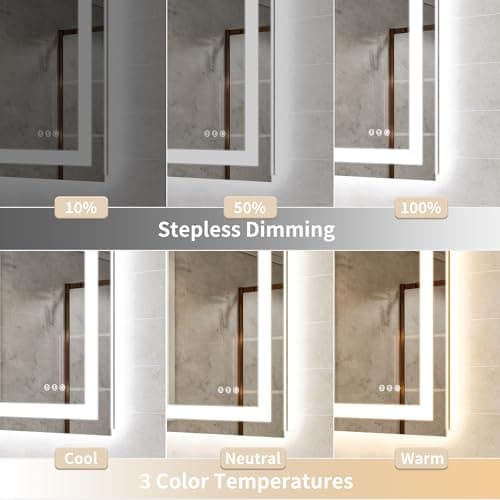 ComfyStyle 72X36 Large Led Mirror for Bathroom, Front and Backlit (Independent Control), Wall-Mounted Lighted Vanity Mirror Bathroom Mirror with Lights, 3 Colors, Stepless Dimmable, Anti-Fog, Memory - Thumbnail 5