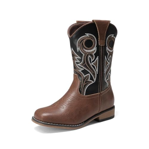 DREAM PAIRS Boys Cowboy Boots Kids Classic Western Boots Square Toe Girls Cowgirl Boots for Toddler/Little Kid/Big Kid,Size 13 Little Kid,Black/Brown,SKMB26001K - Image 1