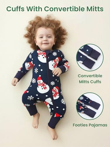 Infant Boys Girls Outfit Clothes Set Newborn Baby Romper Bamboo Long Sleeve Zipper Bodysuit Jumpsuit (Christmas Snowman, 1-3M) - Thumbnail 4