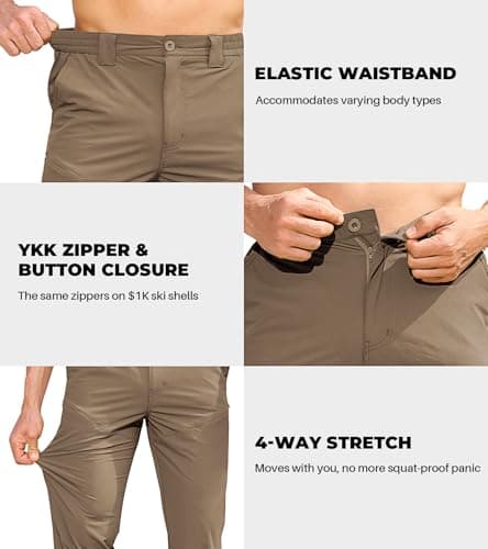 MOURCE Lightweight Hiking Pants Men Quick-Dry - Water Resistant Outdoor Cargo Pants for Men Elastic Waist, Mud Khaki - Thumbnail 5