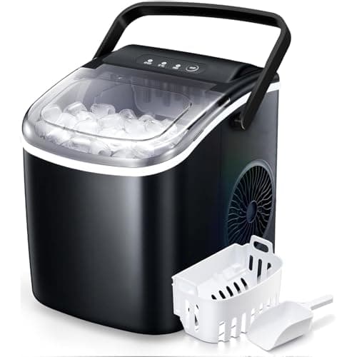 Antarctic Star Countertop Ice Maker Portable Ice Machine with Handle,Self-Cleaning Ice Makers, 26Lbs/24H, 9 Ice Cubes Ready in 6 Mins for Home Kitchen Bar Party (Black)