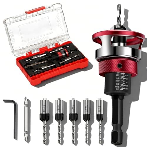 Naerza 7-Piece Countersink Drill Bit Set with Aluminum Alloy Stop Collar, Screwdriver Bit & HSS M2 Tapered Bits, 1/4" Hex Shank Drilling Kit for Woodworking - Image 1