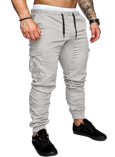 JMIERR Man Fashion Cargo Pants - Casual Cotton Tapered Stretch Twill Chino Athletic Joggers Sweatpants Drawstring Hiking Workout Trousers Travel Pants with Pockets for Men,US 36(L),A Grey3 - Image 1