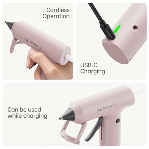 Tilswall Cordless Hot Glue Gun, Fast Preheating with 2000mAh Built-in Battery Hot Melt Glue Gun, 20 Premium Glue Sticks, Mini Glue Gun Ideal for Crafts, DIY Gift, Repairs Pink - Thumbnail 4