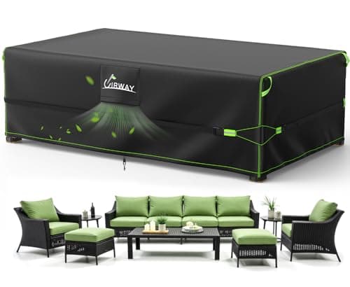 UIRWAY 600D Patio Furniture Covers-Upgraded 5 Layers Tough Oxford Fabric Waterproof Heavy Duty Outdoor Table Cover for Table and Sofas with Triple-Layer Windproof Design Fits 126" L × 63" W × 28" H - Image 1