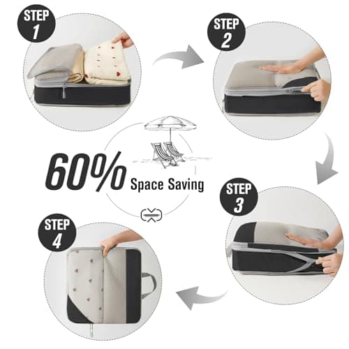 WOOMADA Compression Packing Cubes for Suitcases Travel Essentials 6 Set Rectangle Mesh Expandable Travel Bags Organizer for Luggage(Charcoal) - Thumbnail 3