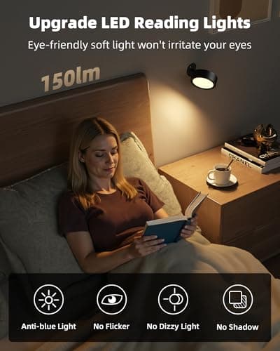 EZVALO LED Wall Mounted Light, 3000mAh Rechargeable Cordless Wall Sconce, Dimmable with Remote & Touch Control, 3 Color Temps, 360° Rotatable for Bedroom, Bedside, Reading (Black, 2 Pack) - Thumbnail 6