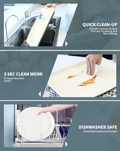 Ymiton Ceramic Nonstick Baking Pans Set, Non Toxic 30 PCS Stackable Bakeware Sets, 550°F Oven Safe Baking Sheet & Pans, Warp-Free, Dishwasher Safe, PTFE/PFOA/PFOS-Free (Green) - Thumbnail 4