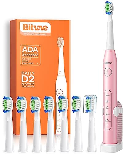 Bitvae Ultrasonic Electric Toothbrush - Rechargeable Sonic Electric Toothbrush for Adults and Kids, Power Toothbrush with Holder, 8 Brush Heads, Smart Timer, Fast Charge, Pink D2 - Image 1