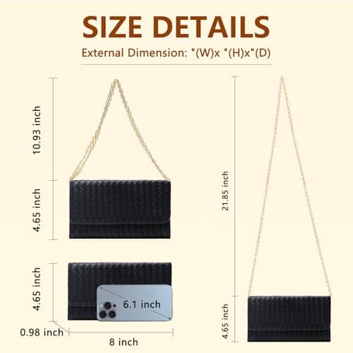 U+U Crossbody Bags for Women, Small Leather Bag with Removable Chain, Card Slots & Phone Pocket - Lightweight Purse Wallet (Black) - Thumbnail 3