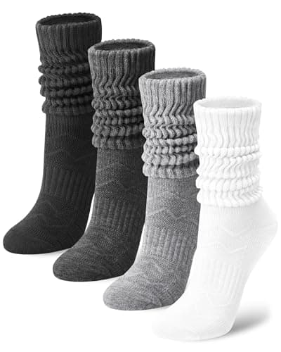 iCamter Athletic Slouchy Socks for Women, 4 Pairs Retro Knit Long Crew Slouch Soft Cotton Tube Calf Boot Scrunch Socks - Image 1