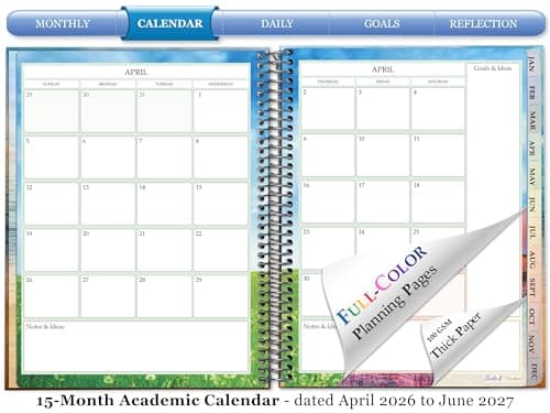 Tools4Wisdom Planner 2026-2027 - Dated April 2026-2027 June - Weekly Monthly Daily Academic Year Calendar with Stickers, Tabs, Pocket & Thick Paper - Spiral Bound 8.5x11 Hardcover - A6J7 - Zen Sunrise w Quote - Thumbnail 3