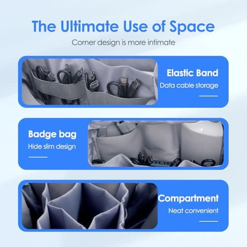 LENTION Premium Electronics Organizer Case with Handle, Large Multi-Compartment Travel Tech Bag for Tablet, Macbook Chargers, Cables, AirPods, Hard Drive Case Waterproof Travel Accessory(M372 Black) - Thumbnail 5