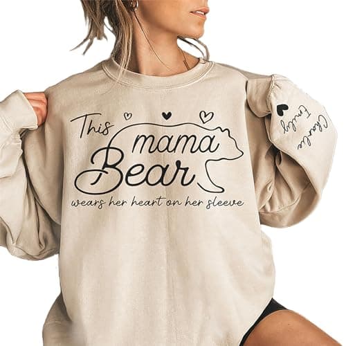 ROSLILY Personalized Mama Shirts for Women Custom Mom Sweatshirt Hoodie Mama Bear with Name Balloon Shirts Mothers Day Gifts for New Mom Grandma, XS - Image 1