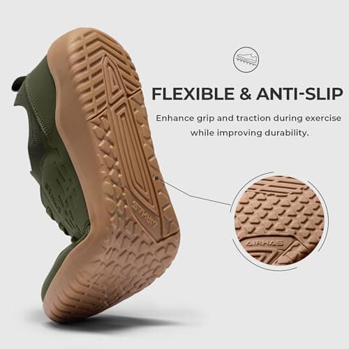 AIRHAS Mens Barefoot Shoes with Wide Toe Box Gym Workout Sneakers for Men Zero Drop Cross Training Shoes(Olive/Gum,8.0) - Thumbnail 5