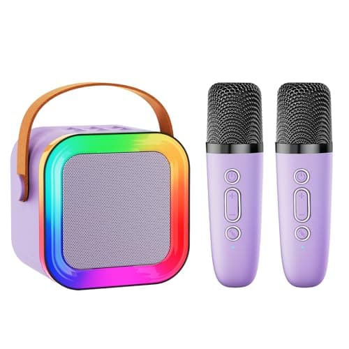 Mini Karaoke Machine Speaker for Kids Adults,Portable Bluetooth with 1-2 Wireless Microphones,Christmas Birthday Gifts Toys Girls Boys Ages 4, 5, 6,7, 8,9,10,11,12+ Years Old Toddler (Purple - 2 Mic) - Image 1