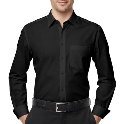 YARBCEN Men's Dress Shirts Slim Fit Long Sleeve Wrinkle Free Stretch Button Down for Business Casual and Formal Wear Black - Thumbnail 2