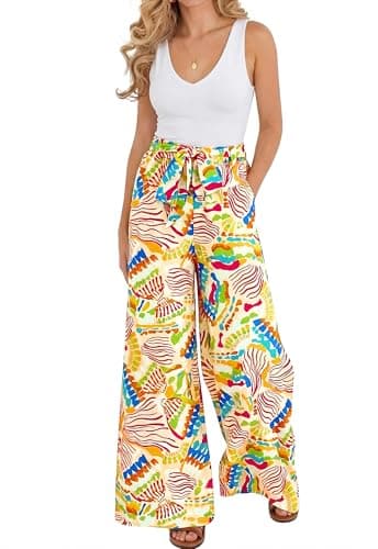 BTFBM Two Piece Sets For Women Summer 2026 Spring Outfits Casual Sleeveless Wide Leg Pants Sets Beach Vacation Clothes(Floral Multicolored, X-Large) - Image 1