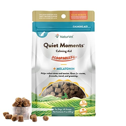 NaturVet Scoopables Quiet Moments Dog Calming Aid for Dogs - Promotes Calm with Stressful Events Like Storms, Fireworks, Travel, Separation Anxiety - Hickory Smoked Bacon Flavored | 11oz Bag - Image 1