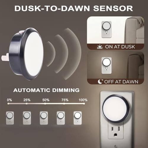 Night Lights Plug Into Wall [2 Pack], LED Night Light with Dusk-to-Dawn Sensor, 5000K Daylight White Brightness Nightlight, Compact Design Nightlights for Bathroom, Hallway,Stairway, Non-Dim - Thumbnail 4