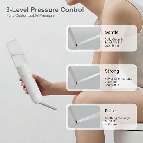 WeWi HLTH Upgraded Electric Peri Bottle – Portable Bidet for Women Postpartum Care & Travel | Rechargeable Feminine Washer with 3 Modes - Intimate Hygiene Care (White) - Thumbnail 3