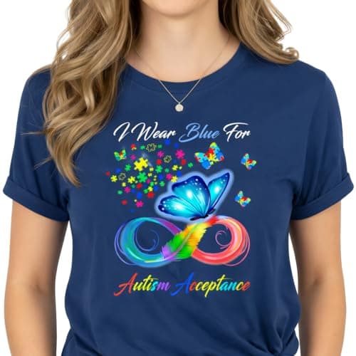 Wear Blue for Autism Shirt – Infinity Butterfly Autism Acceptance Tee for April - Image 1