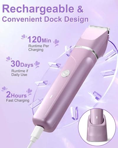 Bikini Trimmer for Women - Flawless 2 in 1 Electric Razors for Women for Facial Hair Removal, Body & Legs, Waterproof Cordless Razors for Women with USB Charging Base, Perfect Self-Care Gift for Her - Thumbnail 4