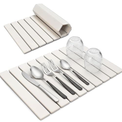 UOEPOWA dish drying mat Diatomaceous Earth Drain Mat Compact 15x11 Inch Kitchen Countertop Ideal for Drying Dishes Quick Drying Foldable Suitable for All Countertop Materials (White) - Image 1