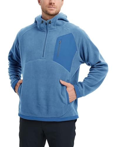 M MAELREG Mens Hoodies Microfleece Winter Warmth Golf Quarter Zip Hoodies Polar Fleece Hooded Sweatshirts for Men Misty Blue - Thumbnail 2