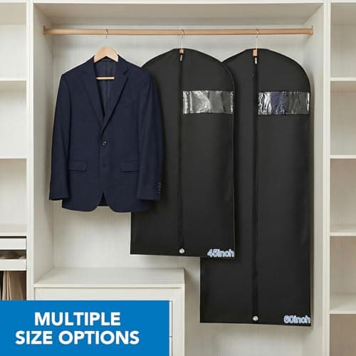 Dntorx 2 Pack Garment Bags with Clear Window, 45"/60" Clothes Covers with Zipper, Transparent Hanging Suit & Coat Covers for Closet Storage, Jackets, Dresses, Windbreakers - Thumbnail 5