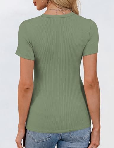 GKBK Crew Neck Short Sleeve Tops for Women Ribbed Fitted Tight Shirts Layering Top Basic Tee Tshirts Cute Summer Tops Casual Spring Clothes Outfits 2026 Trendy Light Green - Thumbnail 5