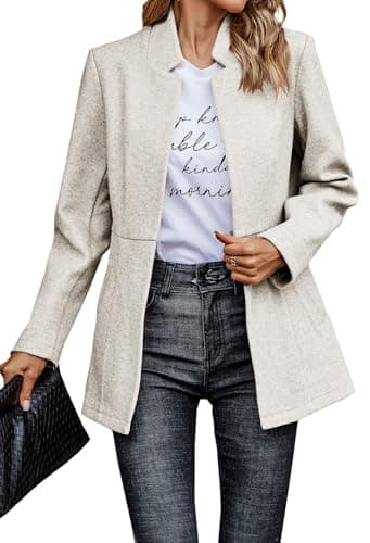 CCTOO Women's Coat Casual Open Front Blazer Long Sleeve Stand Collar Solid Trench Business Work Office Jacket Outwear 147 Light Beige Small - Image 1